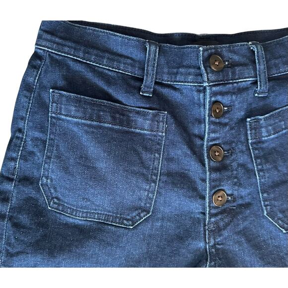 J. Crew Button Fly Denim Shorts Patch Pockets Dark Wash Blue Jean Size 27 - Picture 5 of 10
